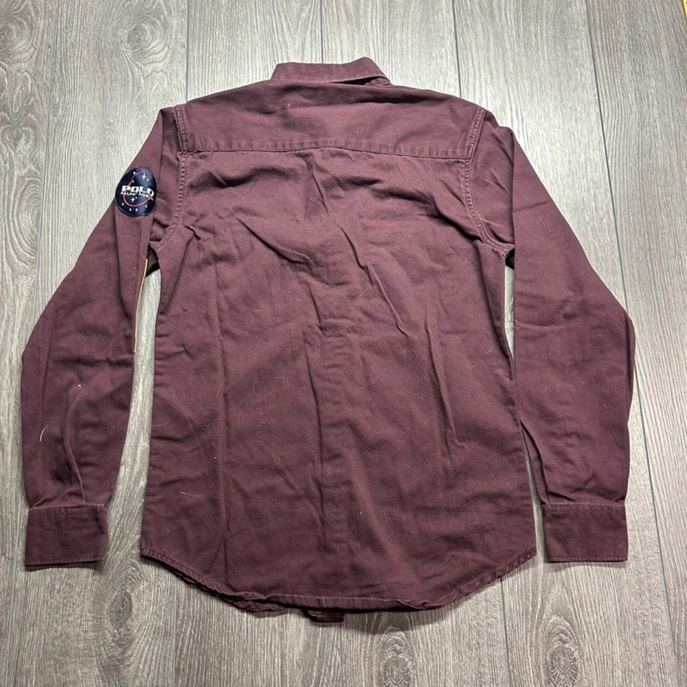 Ralph Lauren Mens Custom Fit Military Shirt Burgundy Space Patch Elbow Pads M - Picture 5 of 8